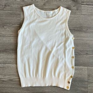 Jones New York Knit Cotton Tank Top Ivory Gold Buttons Petite Small Ribbed Hem